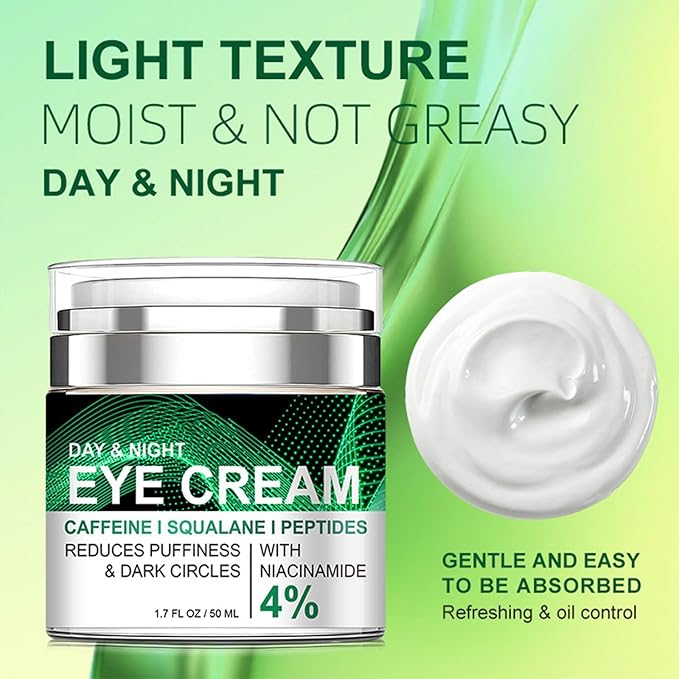 Caffeine Eye Cream, Anti-Wrinkle Eye Cream with Airless Pump, Reduces Fine Lines, Puffiness & Dark Circles with Caffeine, Squalane, Peptides and 4% Niacinamide, 1.7 Fl. Oz, Hydrating for Dry Skin