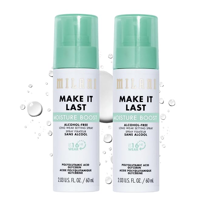 Milani Make It Last Moisture Boost Setting Spray - Alcohol Free Waterproof Makeup Finishing Mist - Hydrating & Soothing Formula for Sensitive Skin - 2 Count