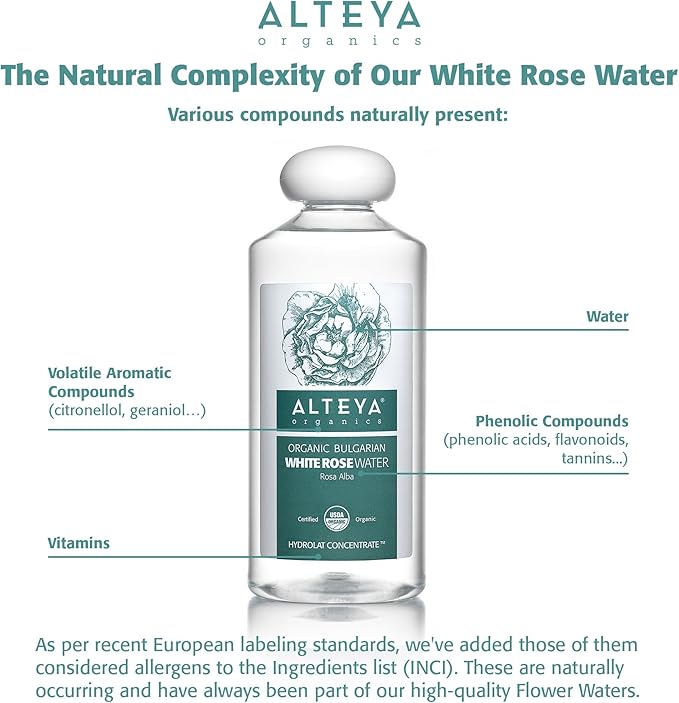 Bulgarian White Rose Water (Rosa Alba) - 100% Pure USDA Certified Organic Face Toner - 17 Fluid Ounces