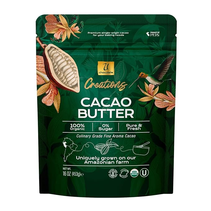 U Chocolate Organic Cacao Butter 16 oz, Fresh From Our Farm, Raw Food Grade Cocoa Butter, For Vegan Baking, Chocolate Making and more