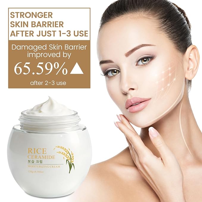 Rice Ceramide Moisturizing Cream, Vitamin E & Hyaluronic Acid Infused for Damaged Skin Barrier, Firms & Nourishes Dry Combination Skin, Hydrating & Glowing Women Face Moisturizer, Cruelty-Free, 4.59oz
