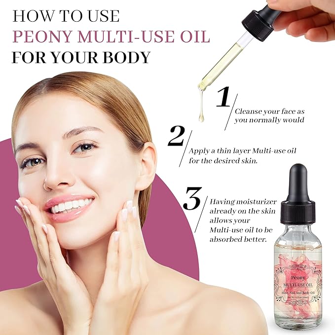 NP NATURES PHILOSOPHY Peony Multi-Use Oil for Face, Body and Hair - Organic Plant Fragrant Essential Oil for Dry Skin, Scalp and Nails - 1 Fl Oz