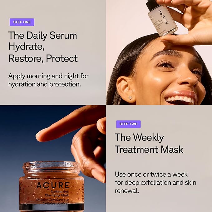 Acure Zombie Cell Clarifying Serum - Rejuvenate Face Serum with Niacinaminde & Milk Thistle, Hydrating Anti Aging Daily Treatment to Tone Skin & Boost Cell Turnover for Natural Glow - 1 fl oz