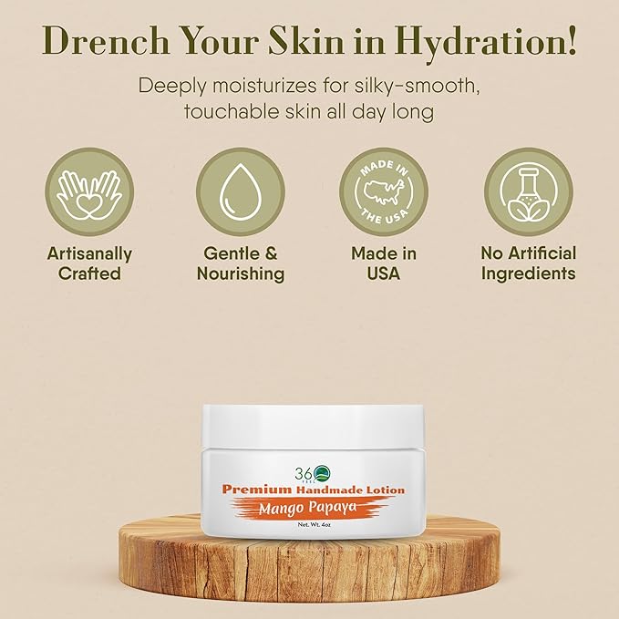 360Feel Mango Papaya Body Lotion - Hydrates with Coconut & Olive Oil, Plant-Based, Non-Greasy, Sensitive Skin, All Day Use