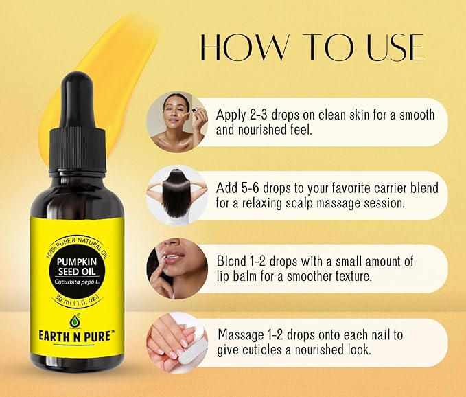 Earth N Pure Pumpkin Seed Oil (Kaddu Oil) Cold Pressed, Natural and Therapeutic Grade - 15 ml
