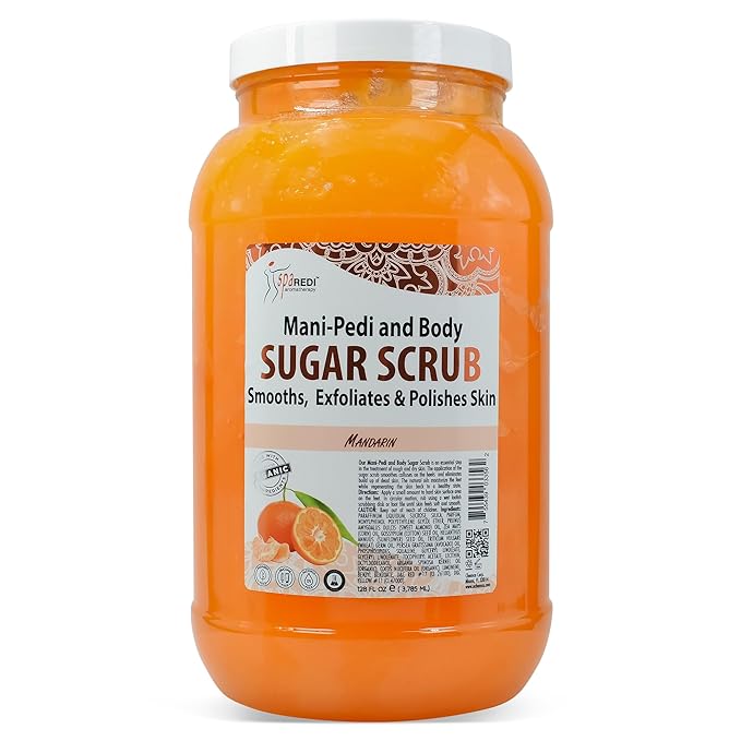 SPA REDI - Sugar Body Scrub, Mandarin, 128 Oz, Exfoliating, Moisturizing, Hydrating and Nourishing, Glow, Polish, Smooth and Fresh Skin - Body Exfoliator