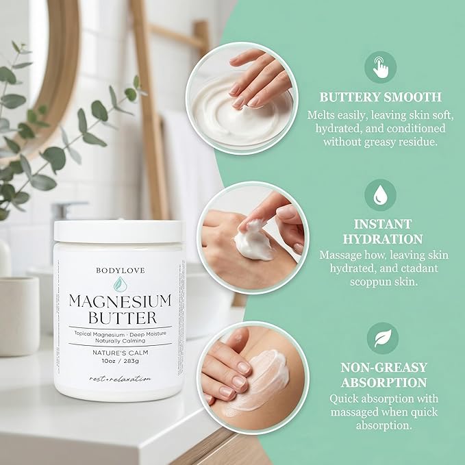 Magnesium Butter – Calming & Soothing Topical Magnesium with Shea, Mango & Cocoa Butter –Deep Moisture for Skin Comfort – 10 oz