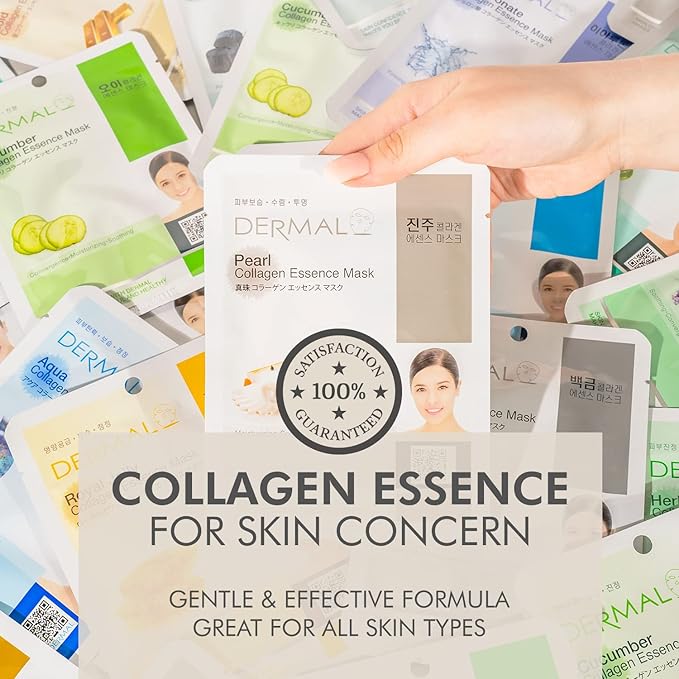 DERMAL Korean Collagen Face Mask 32 Combo Pack A+B Set – Hydrating & Soothing Sheet Mask with Panthenol, Hypoallergenic Calming Moisture Care for All Skin Types