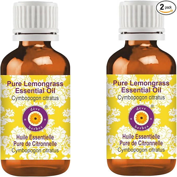 dève herbes Pure Lemongrass Essential Oil (Cymbopogon citratus) Steam Distilled (Pack of Two) 100ml X 2 (6.76 oz)