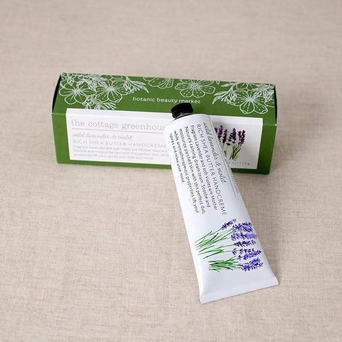 The Cottage Greenhouse Wild Lavender & Violet Handcreme, 4 oz., Hand Lotion for Women, Hand Cream for Dry Cracked Hands, Moisturizing Hand Cream, Shea Butter Lotion, Paraben Free and Vegan