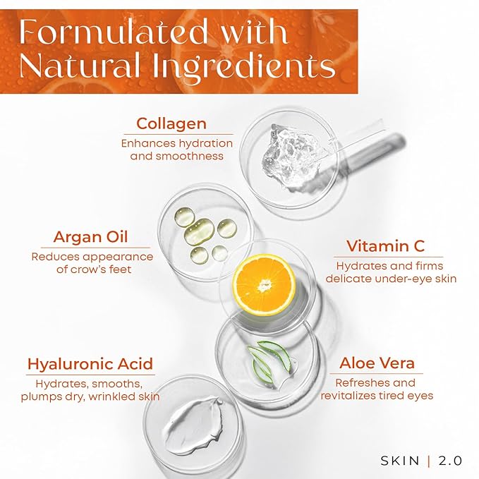 Skin 2.0 Vitamin C & Collagen Under Eye Serum – Dermatologist Tested, Anti Aging Korean Skin Care – Targets Dark Circles, Puffiness & Fine Lines for Smoother, Firmer Eyes – Vegan Clean Beauty, 1 fl oz