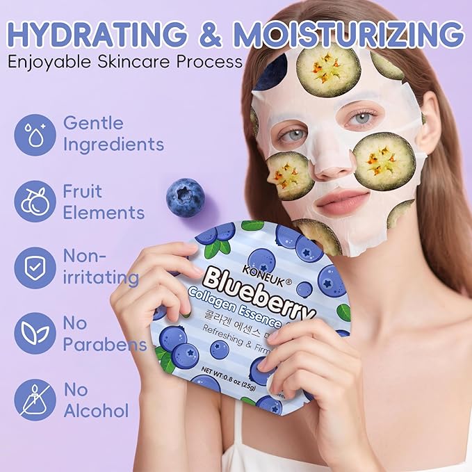 KONEUK 36 Pack Colorful Fruit Face Mask Set, Hydrating & Moisturizing, Bulk Sheet Facial Mask for All Skin Types, Collagen Face Masks Skincare for Women, Mothers Day Gifts and Spa Party Gifts