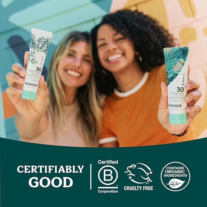 Badger Mineral Daily and Face Sunscreen Combo, SPF 30 Lightweight Organic Mineral Sunscreens with Zinc Oxide, Hydrating Everyday Sunscreen Lotions for Face & Body, Vegan & Unscented, 2-Pack