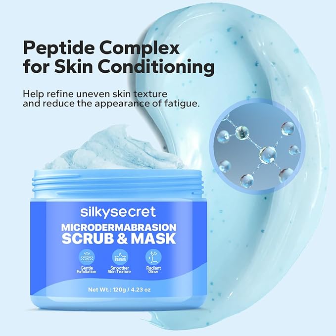 SilkySecret Face Exfoliator (4.23 Oz), Face Scrub, Microdermabrasion Facial Scrub Exfoliator with Natural Pumice, Peptides & Botanical Extracts, Facial Exfoliator for Smooth and Refreshed Skin