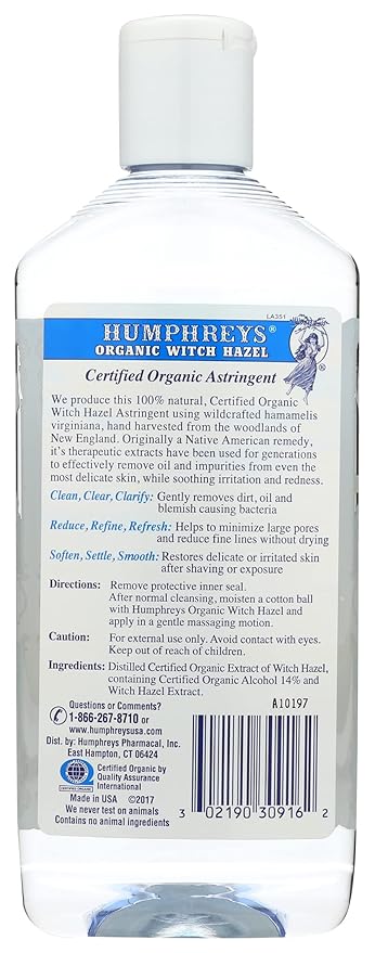 Humphrey's Humphreys Organic Witch Hazel Natural Astringent for Face & Body, 16 Oz