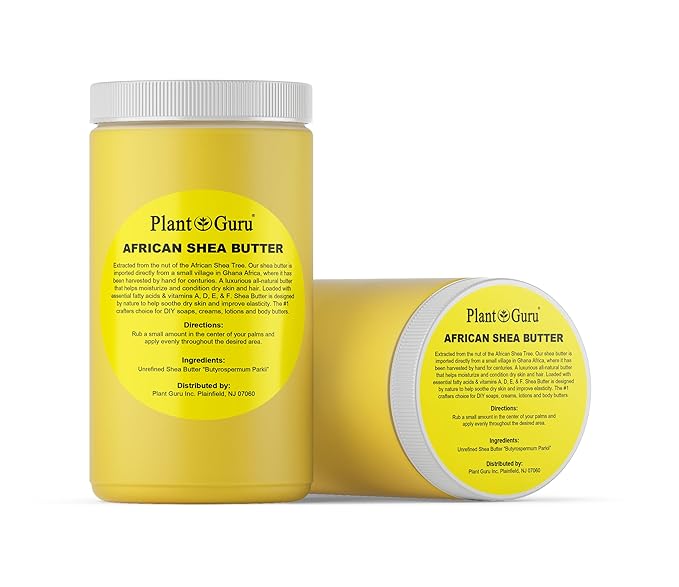 Plant Guru Raw African Shea Butter 32 oz. / 2 lbs. Jar Bulk 100% Pure Natural Unrefined YELLOW - Ideal Moisturizer For Dry Skin, Body, Face And Hair Growth. Great For DIY Soap and Lip balm Making.