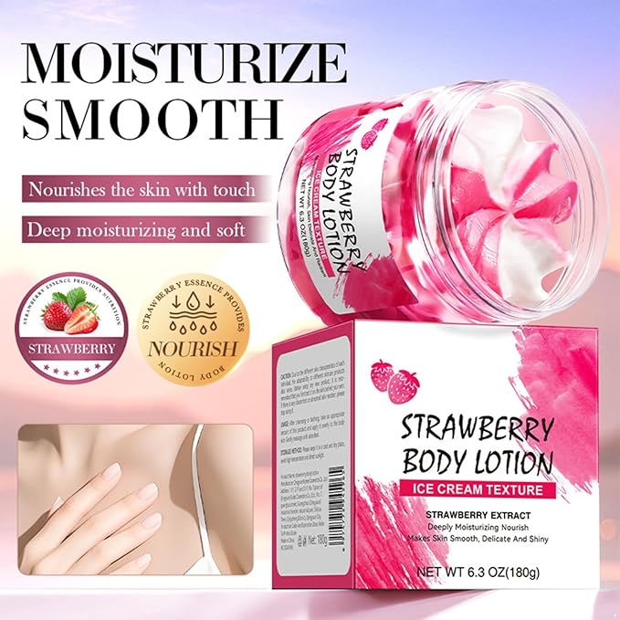Plant-Based Body Lotion 180g – Light Scent, Non-Greasy Feel, Smooth Application for Daily Care Strawberry One Size
