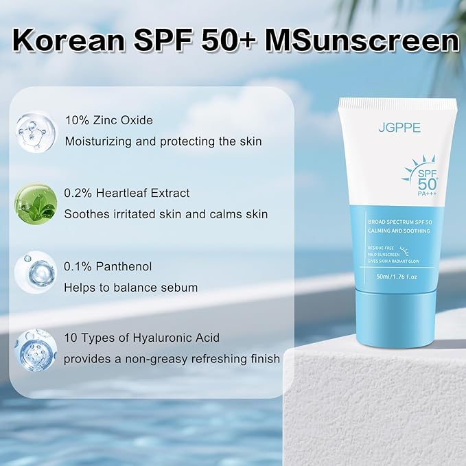 Heartleaf Korean Sunscreen for Face SPF 50+, Silky Moisture Tinted Sun Essence, Broad Spectrum UVA/UVB Protection, Lightweight & Non-Greasy, No White Cast, 50ml (2PC)