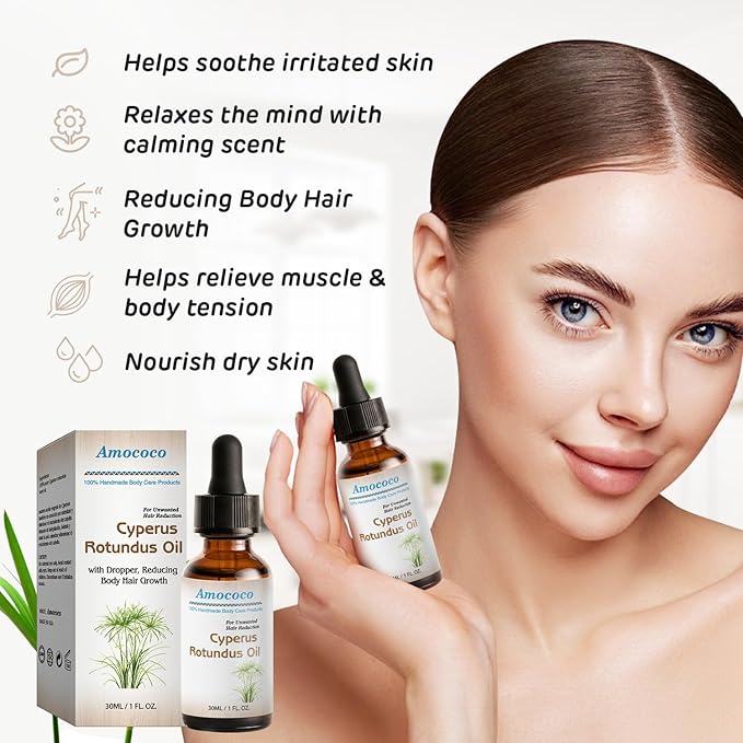 Cyperus Rotundus Oil, Natural Cyperus Rotundus Oil for Hair Removal, Moisturizes & Soothes the Skin, Suitable for All Skin Types, 30ml