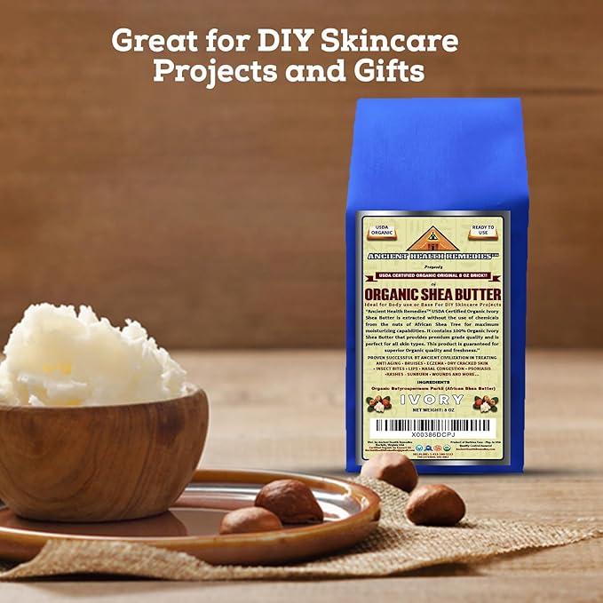 USDA Certified Organic Unrefined Raw AFRICAN IVORY SHEA BUTTER BLOCKS/JAR Bulk Size Grade A for Anti Aging, Dry Skin, Base for DIY Body Butter, Beauty, Skin Moisturizer & Hand Cream