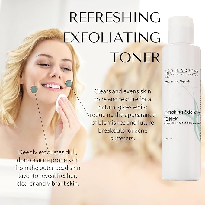 RD Alchemy - 100% Natural & Organic Refreshing Exfoliating Toner - Witch Hazel & Salicylic Acid Exfoliate, Freshen, & Brighten Skin - Perfect for Acne Prone & Oily Skin Types.