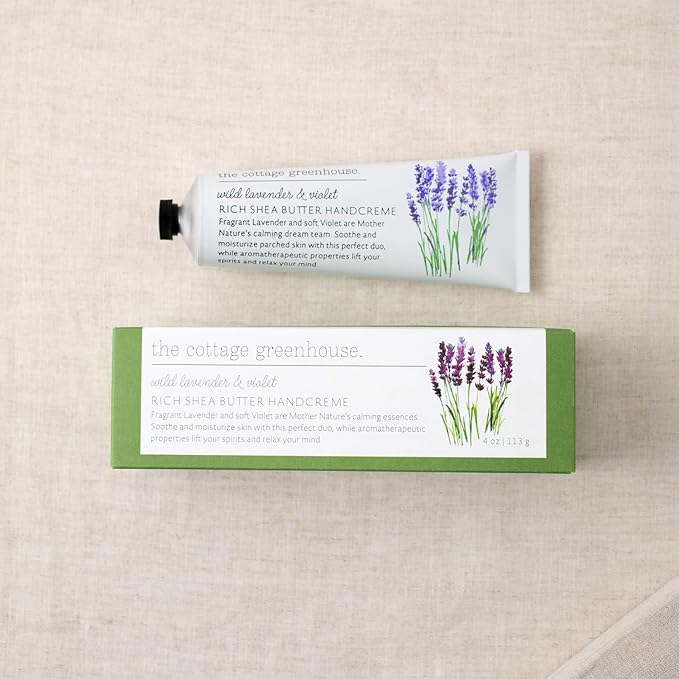 The Cottage Greenhouse Wild Lavender & Violet Handcreme, 4 oz., Hand Lotion for Women, Hand Cream for Dry Cracked Hands, Moisturizing Hand Cream, Shea Butter Lotion, Paraben Free and Vegan
