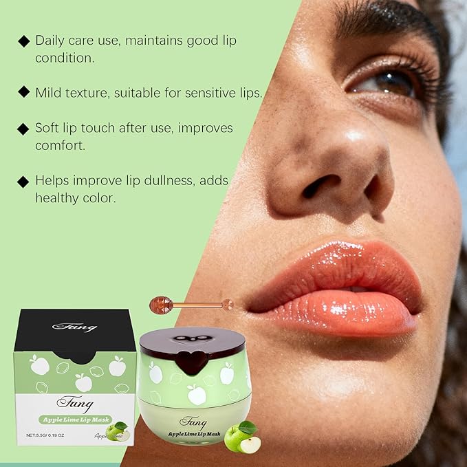 Lip Mask for Overnight Repair - Hydrating Lip Sleeping Mask with Vitamin E & Coconut Extract - Moisturizing Lip Balm Pack for Dry Lips, Non-Sticky Honeybalm Formula (Green Apple)