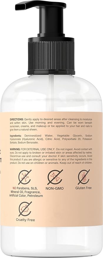 Coera Hyaluronic Acid Serum | 8 fl oz | Moisturizing and Hydrating | For Face, Skin, Hair & Nails | Paraben & SLS Free