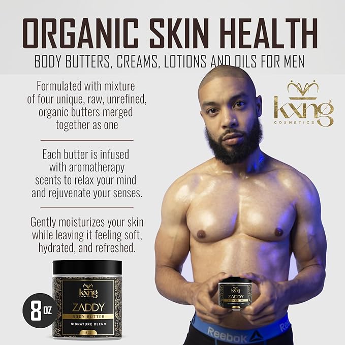 KXNG Cosmetics Organic Shea Body Butter Cream – 8oz | Deep Hydrating Body Butter for Men & Women with Shea, Cocoa, Mango & Coconut Oil | Moisturizer for All Skin Types, Hands & Feet – Zaddy XL
