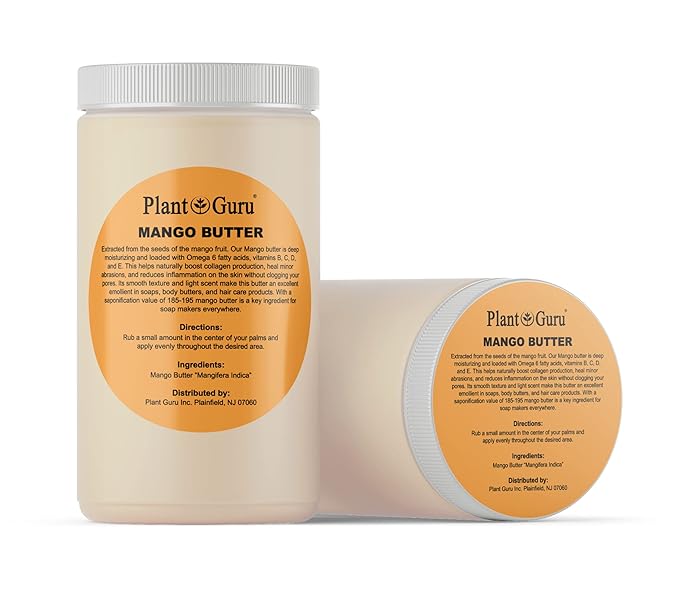 Plant Guru Raw Mango Butter 32 oz. / 2 lbs. Bulk - 100% Pure Natural Unrefined - Great for Skin, Body and Hair Growth. DIY Soap Making, Body Butter, Lotions and Creams.