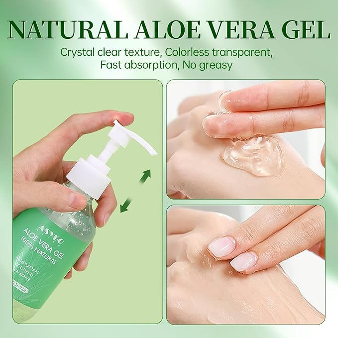 Aloe Vera Gel 300 ml – 100% Natural Pure Aloe Vera for Face Body Hair, Soothing and Nourishing Moisturising Aloe Cream for Dry Skin, Sunburn, Acne, After Sun Lotion