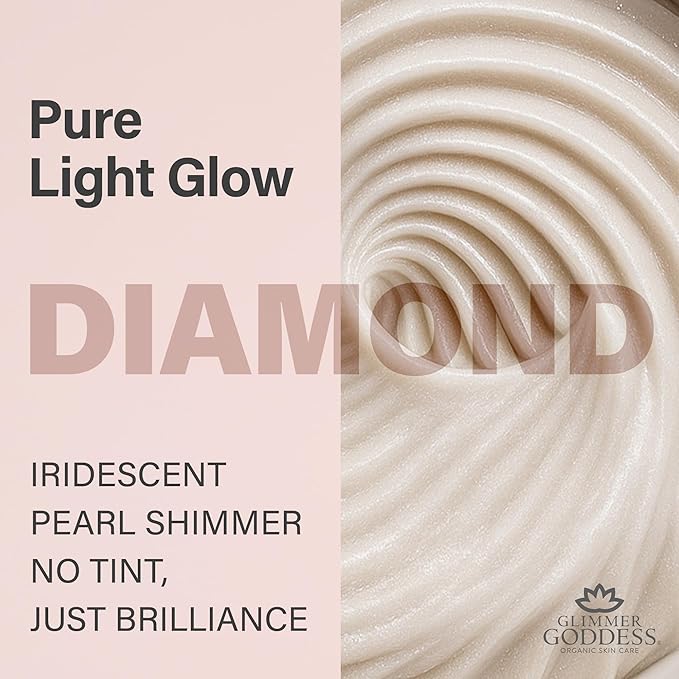 Glimmer Goddess Shimmer Body Butter with Organic Whipped Shea Butter for Hydration, Moisturizing & Silky Natural Glow - Diamond Super, 2 oz