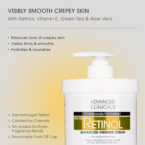 Advanced Clinicals Retinol Body Lotion + Collagen Cream Fragrance Free Face Moisturizer & Body Cream 2pc Skincare Set For Women & Men Helps Reduce Appearance Of Crepey Skin, Wrinkles, & Dry Skin, 2pc