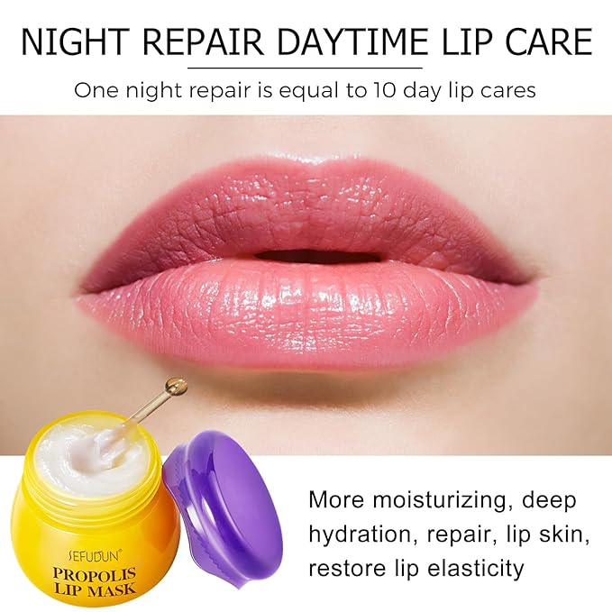 2 PCS Bee Balm Lip Balm, Bee Lip Balm Lip Mask, Propolis Lip Mask Overnight Moisturizing Lip Balm with Stick, Sleeping Lip mask Hydrating Prevention Dry & Cracked, Reduce lip Lines