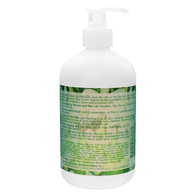 Aloe Life - Face & Body Lotion, Concentrated Formula, Hydrates Dry Skin, Contains Antioxidants, Minerals, & Herbal Extracts, Pleasant Grapefruit Scent, Safe For All Skin Types, Gluten-Free (16 oz)