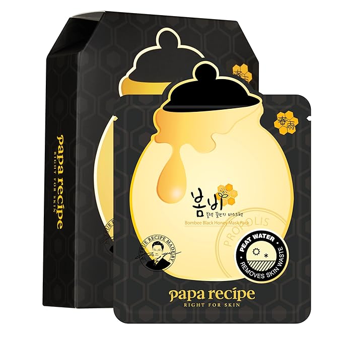 Papa Recipe Bombee Black Honey Sheet Mask 10 Sheets – Sensitive Skin Friendly, Pore Purifying & Smoothing Skin Texture for Clearer Skin, Korean Skincare Face Mask for Dry & Dull Skin
