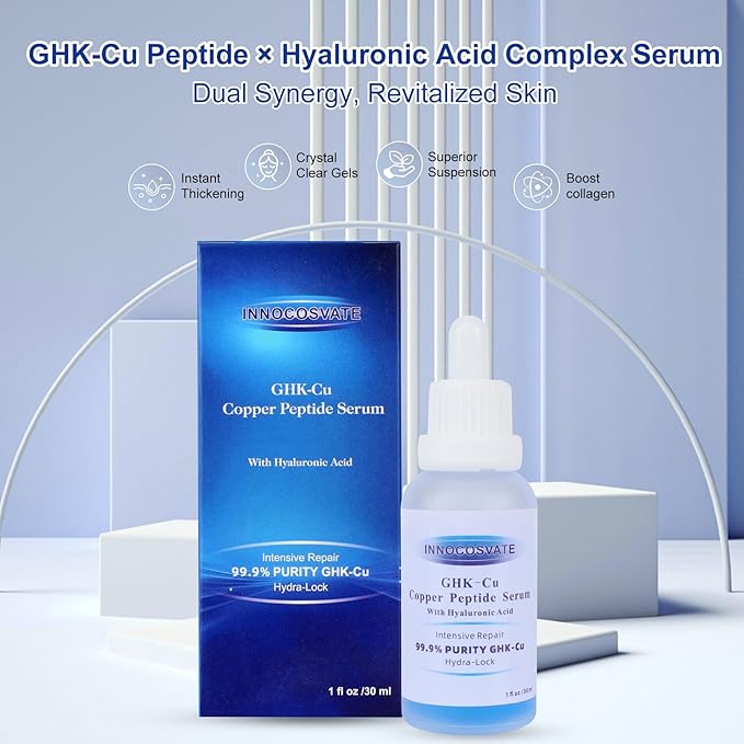 GHK-Cu Peptide Serum for Face with Copper Peptides & Hyaluronic Acid - Anti-Aging & Intense Hydration Formula, Repairs & Plumps Skin (1 oz)