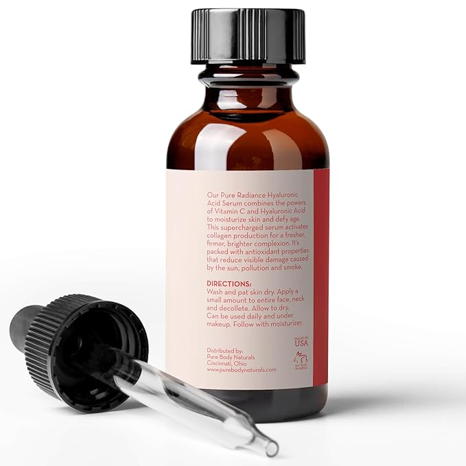 Pure Body Naturals Hyaluronic Acid Serum for Face - Pure Hyaluronic Acid with Vitamins C & E - Non-Greasy + Non-Comedogenic Formula, Age Defying, Wrinkle Reducing Facial Serum