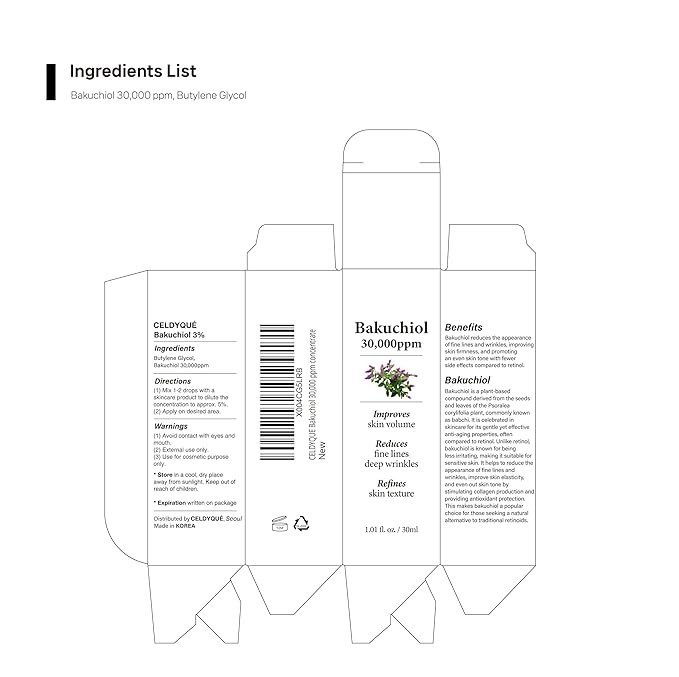Korean Bakuchiol Concentrate DIY Mix-in Serum 30,000 ppm - High Potency Retinol Alternative | Wrinkle Reduction Skin Firming & Smoothing - Anti-Aging Sensitive Skin Vegan & Cruelty-Free Non-GMO 1 oz