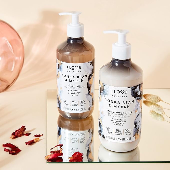 I LOVE Naturals Tonka Bean and Myrrh Hand and Body Lotion - Moisturizing Lotion for Dry Skin - Coconut Oil and Shea Butter Lotion - 16.9 oz