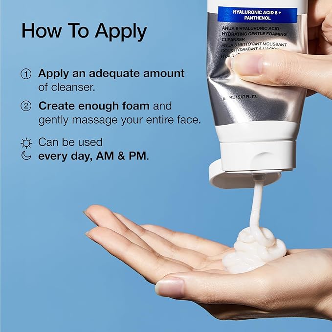 ANUA Hydrating Gentle Foaming Cleanser, Daily Face Wash for Double Cleansing, Hyaluronic Acid, Zinc, Panthenol, for Dry & Sensitive Skin, Sebum Balance Facial Cleanser, Korean Skincare, 5.07 fl. oz