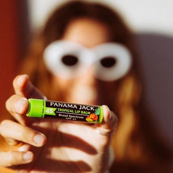 Panama Jack Sunscreen Lip Balm - SPF 45, Broad Spectrum UVA-UVB Sunscreen Protection, Prevents & Soothes Dry, Chapped Lips, Tropical, Pack of 3