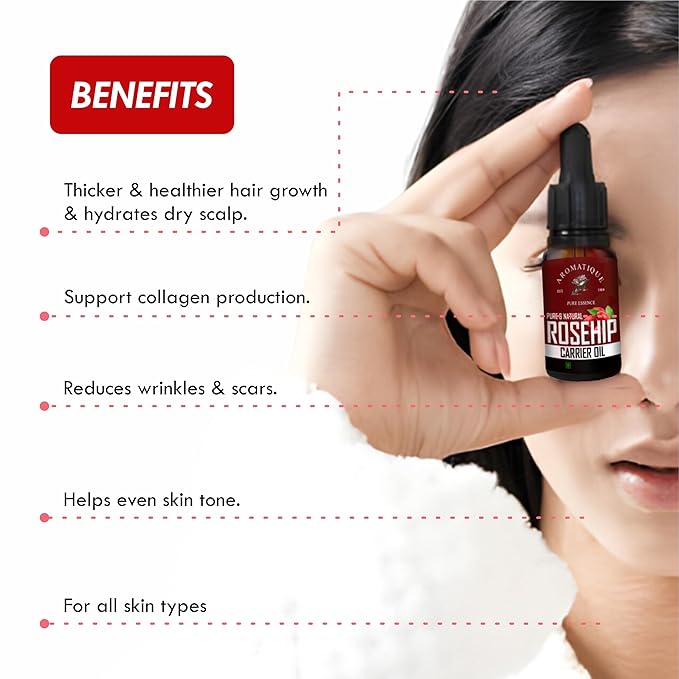 Aromatique Rosehip Oil For Face,Rosehip Seed Oil - Natural Moisturizer For Radiant Skin, Face & Hair Nourishment 15ml