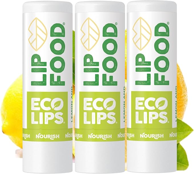 Eco Lips Lip Food - Nutrient Dense & Organic Lip Balm (Nourish), Lemon Spirulina Flavor 3-pack