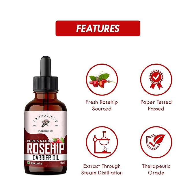 Aromatique Rosehip Oil For Face,Rosehip Seed Oil - Natural Moisturizer For Radiant Skin, Face & Hair Nourishment 15ml