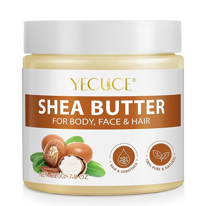 Shea Butter Raw Organic, 100% Natural, Unrefined Multi-Purpose Body Butter for Face, Hands & Hair - Deep Moisture for Dry, Dehydrated Skin, 7.8 oz