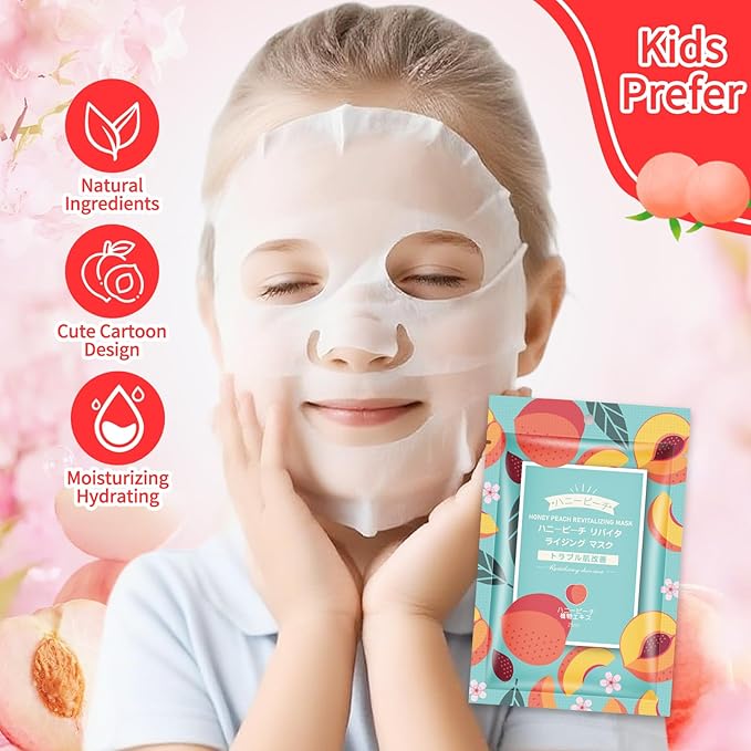 Hydrating Facial Masks Skincare for Women,Honey Peach Face Mask Sheet Skincare, Moisturizing Face Mask for All Skin Types (10-Packs)