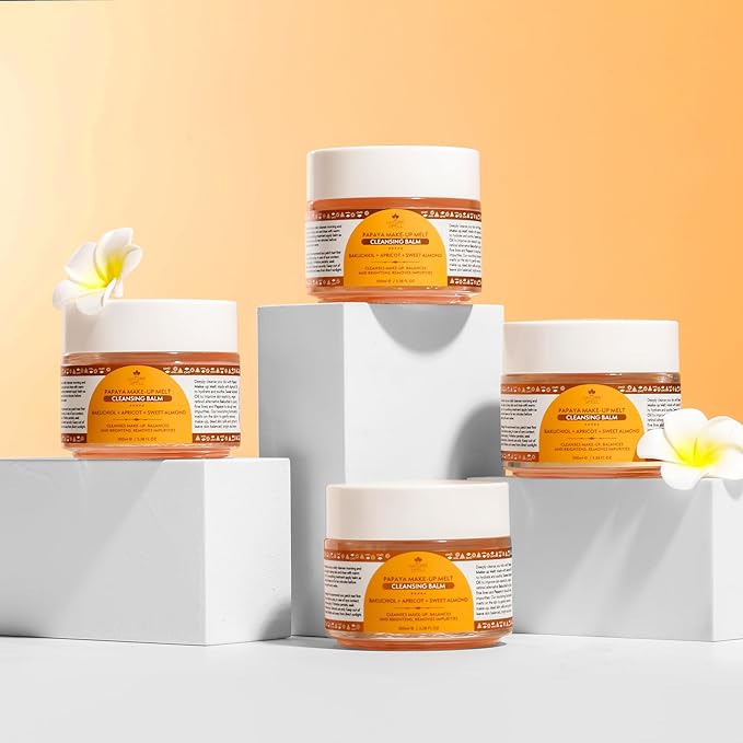 Nature Spell Papaya Cleansing Balm, Gently Removes Makeup & Hydrates Skin, Infused with Bakuchiol & Apricot, Vegan, For All Skin Types, 3.38 Fl Oz
