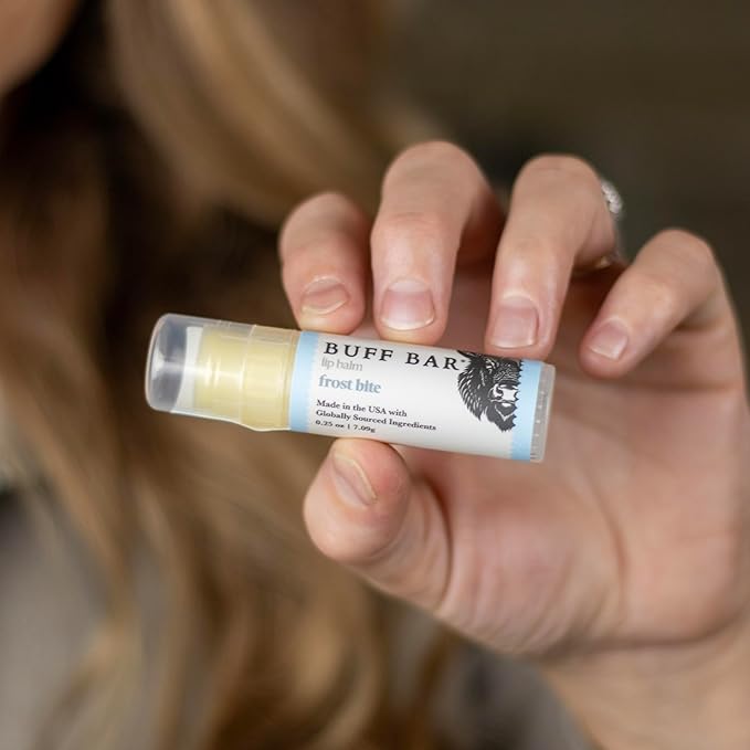 BUFF BAR Pure Bison Tallow Lip Balm, Frostbite, (4 pack) - Cool Peppermint, Moisturizing, Non-Habit Forming