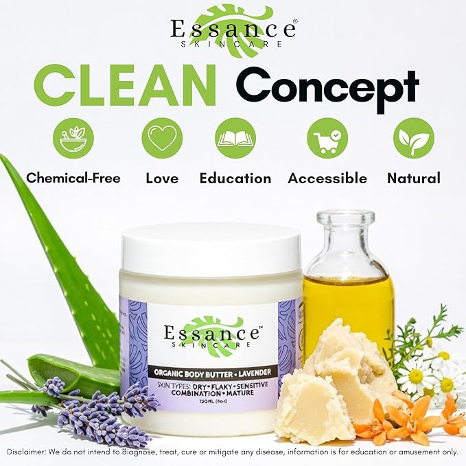 Essance Natural Lavender Body Butter 120mL | Shea Butter Raw Organic Cream for All Skins | Soft Body Cream for Hands, Feet, All Areas | Daily Body Cream for Women, Men